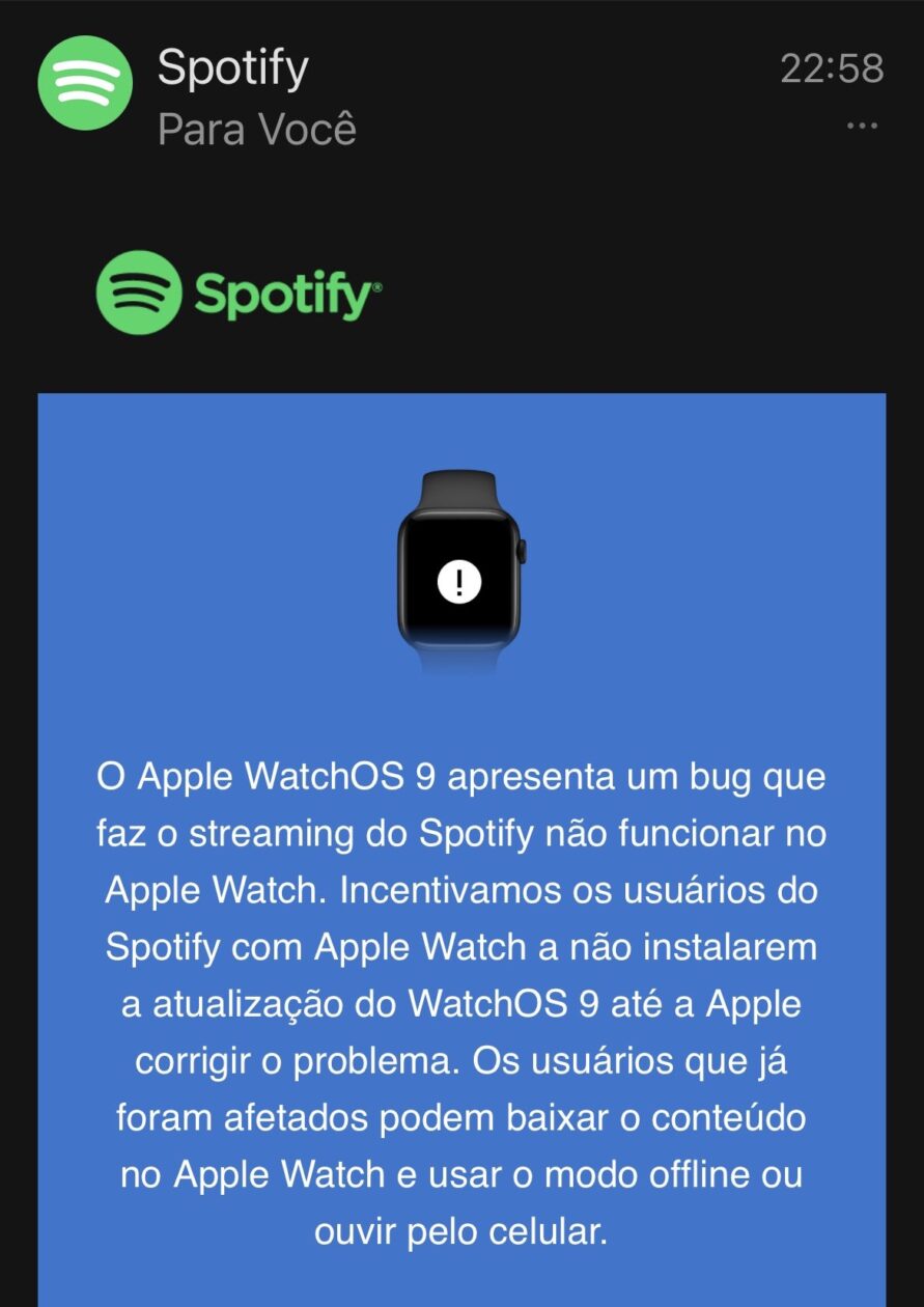 Alerta do Spotify sobre o watchOS 9