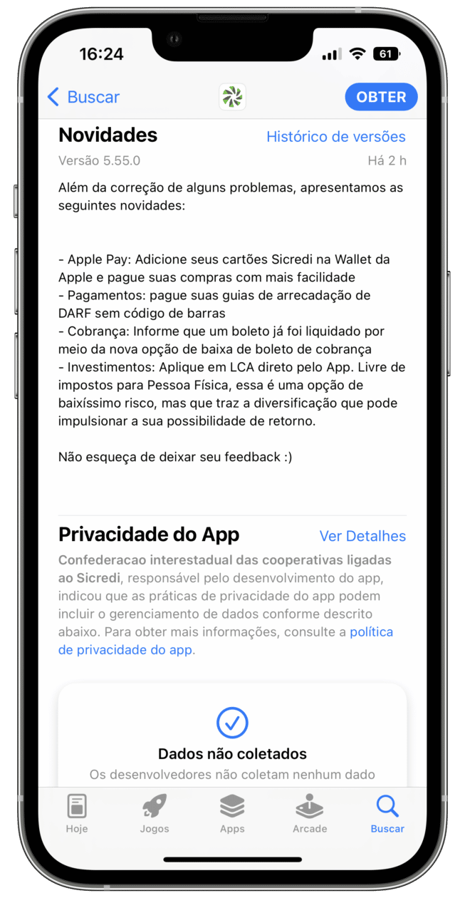 Changelog do app Sicredi