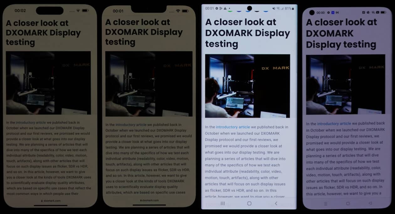 Teste de display do iPhone 14 Pro Max no DXOMARK