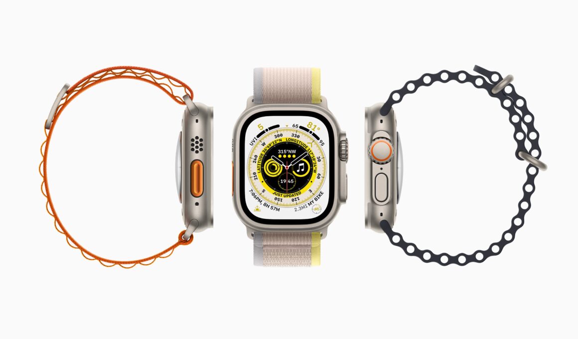 Apple Watch Ultra de frente e de lados