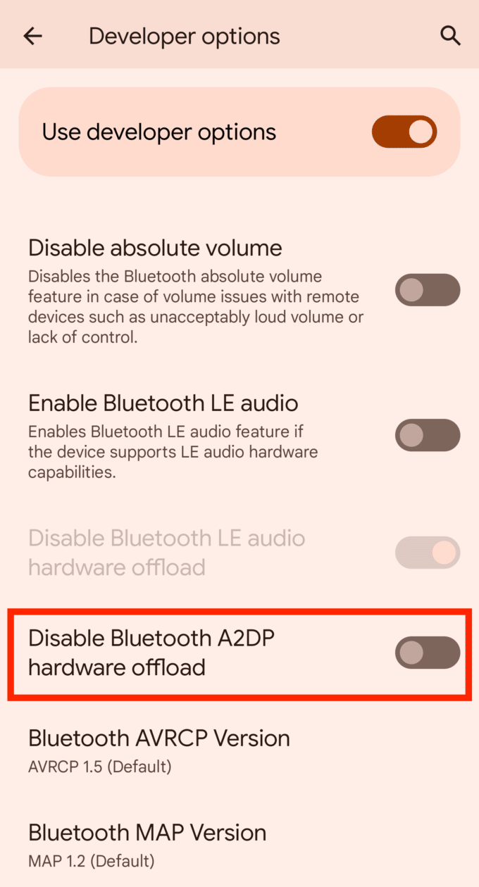 Opção de Bluetooth A2DP para resolver problema dos AirPods Pro 2 com Google Pixel