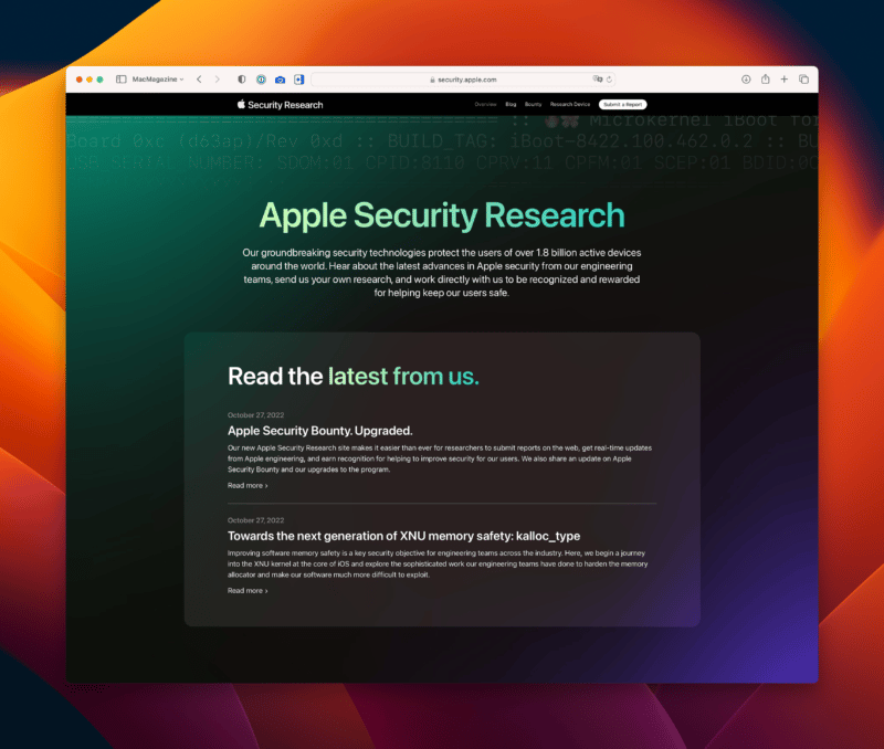 Novo site de segurança da Apple
