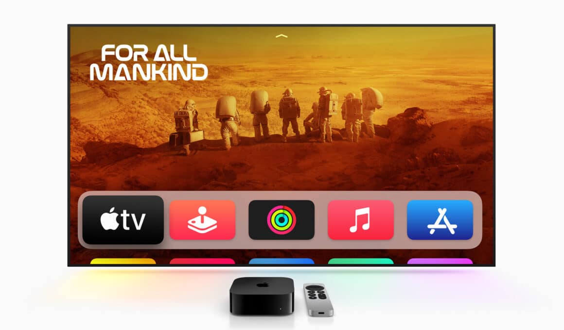Nova Apple TV 4K com Siri Remote em frente à televisão