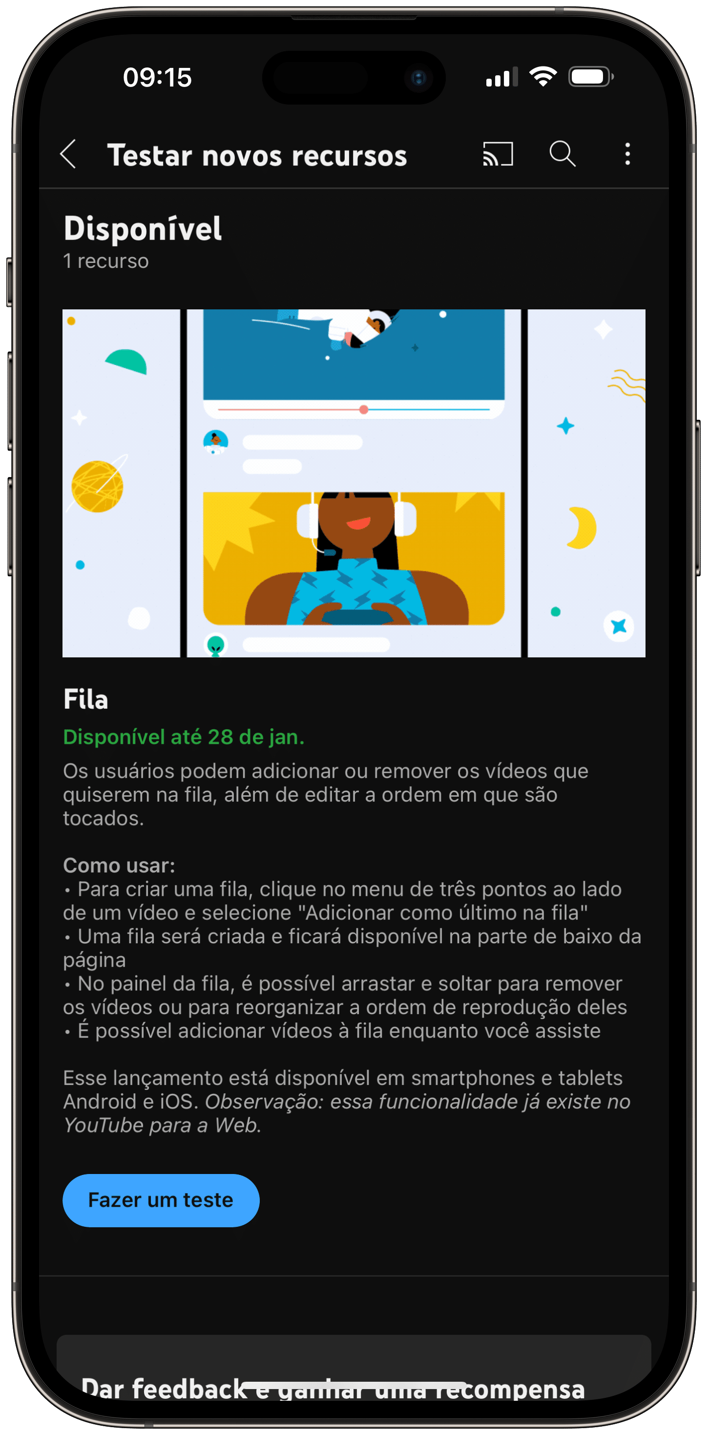 testa Adicionar à fila nos apps para iOS e Android