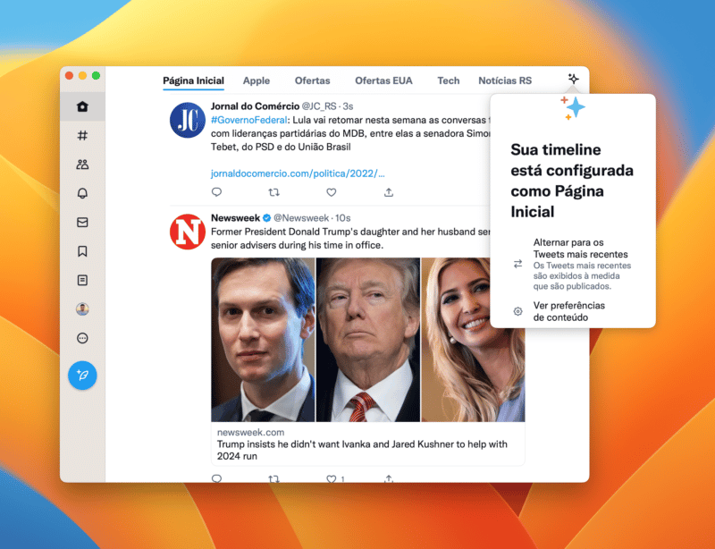 Visualização de timeline no Twitter do Mac