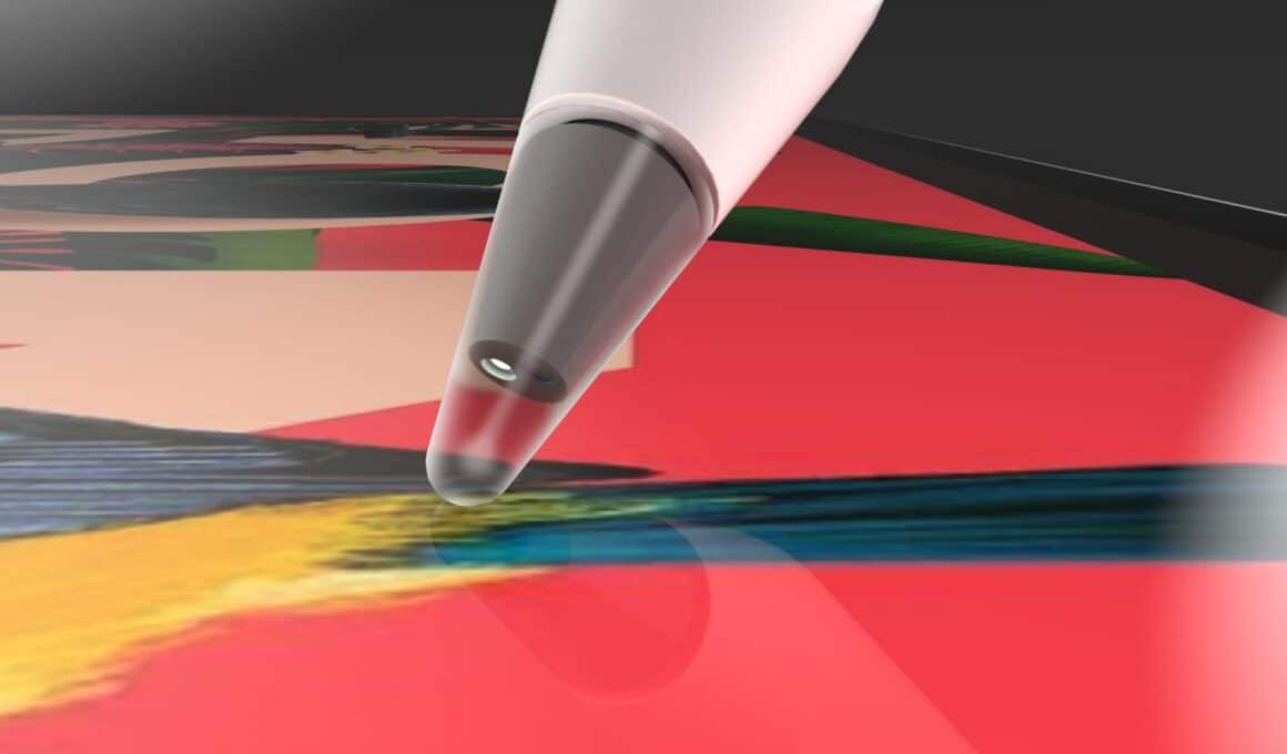 Render de Apple Pencil com sensor óptico