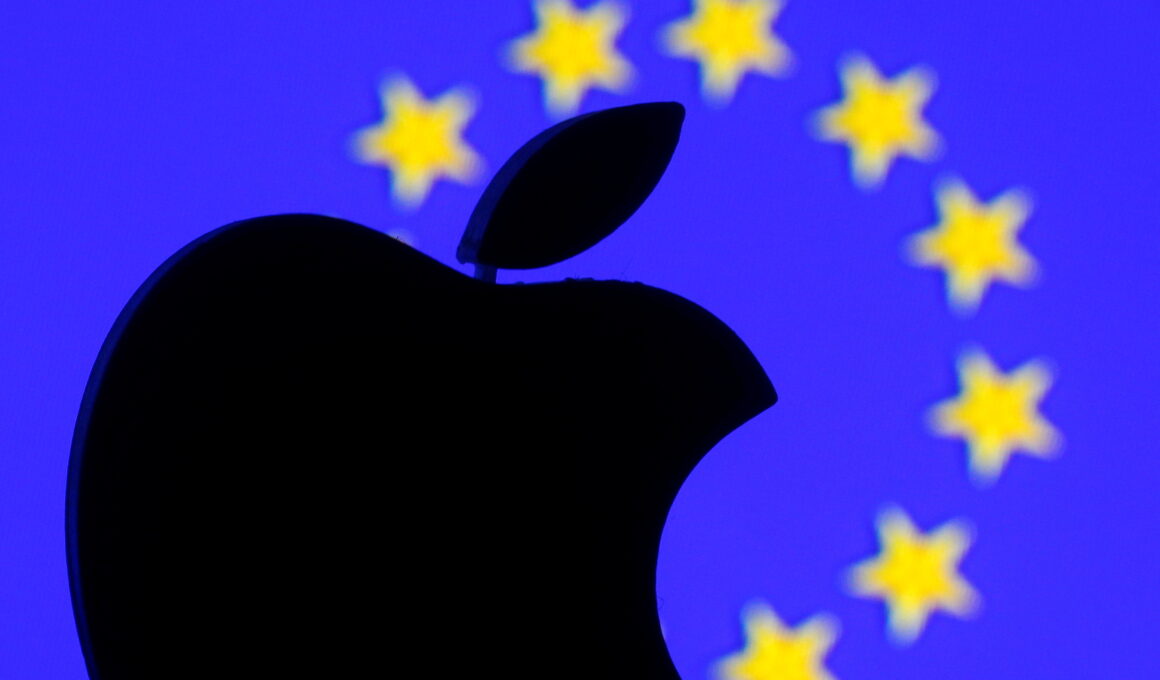 Logo da Apple e bandeira da União Europeia