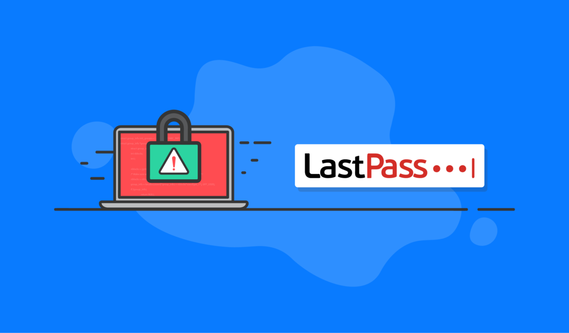 Ilustração de notebook e logo do LastPass