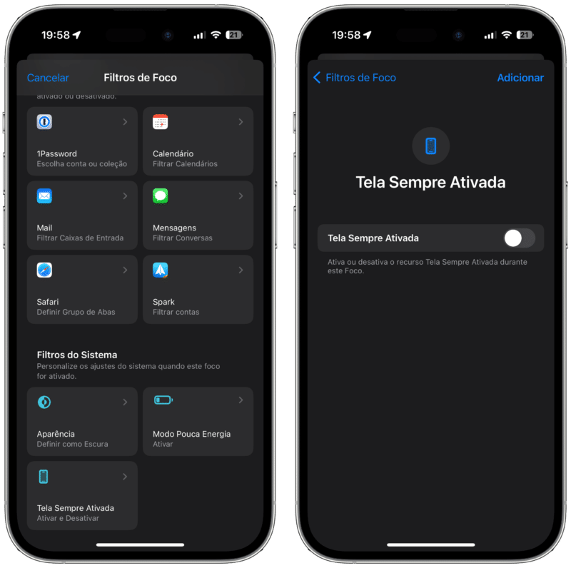 Como ligar/desligar a Tela Sempre Ativa com base no Foco [iPhone