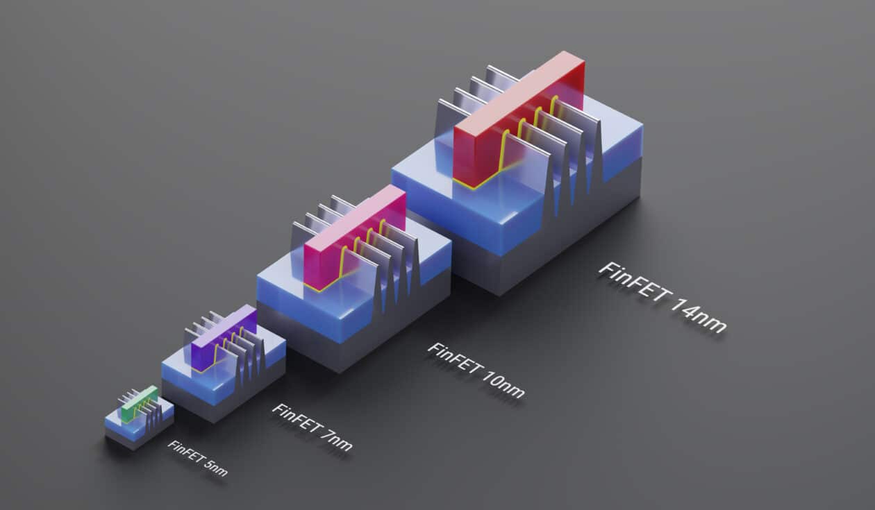 Transistores FinFET para nós de tecnologia de 14nm, 10nm, 7nm e 5nm do processo de fabricação de chips