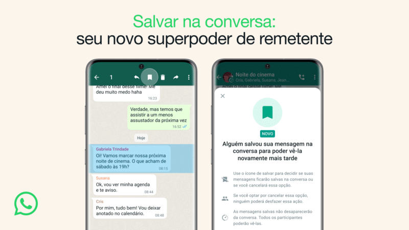Recurso de salvar mensagens temporárias do WhatsApp