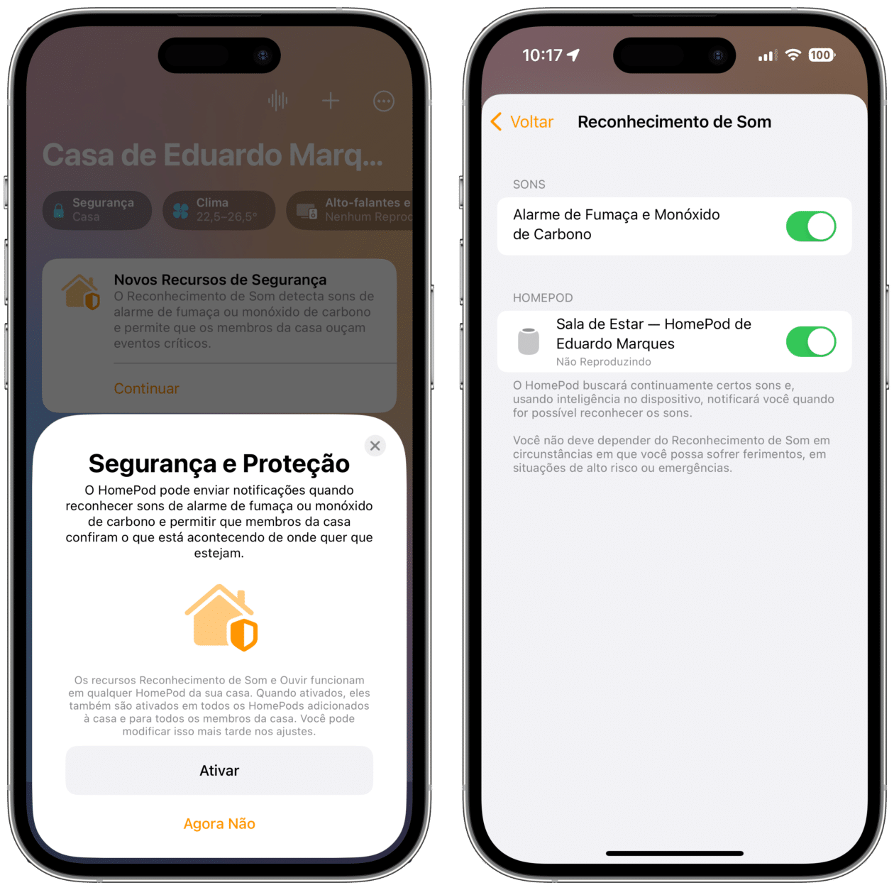 Ativando o Reconhecimento de Som no HomePod