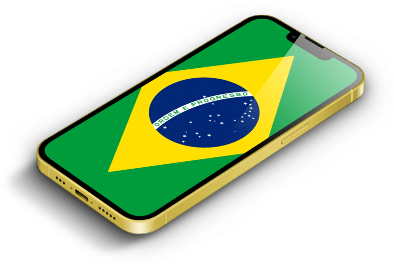 iPhone 14 amarelo com a bandeira do Brasil