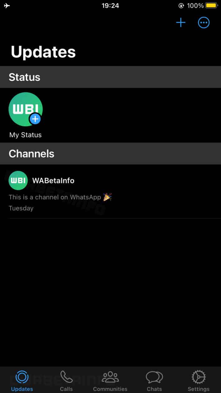 Lista de canais no WhatsApp