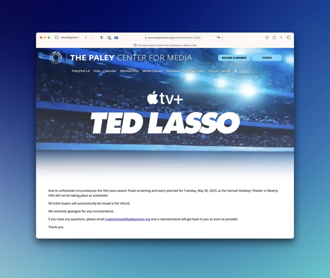 Evento cancelado de "Ted Lasso"