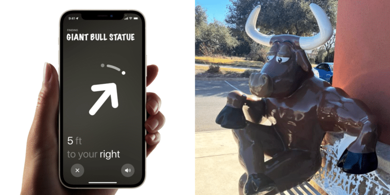 Estátua de touro perdido encontrado com AirTag