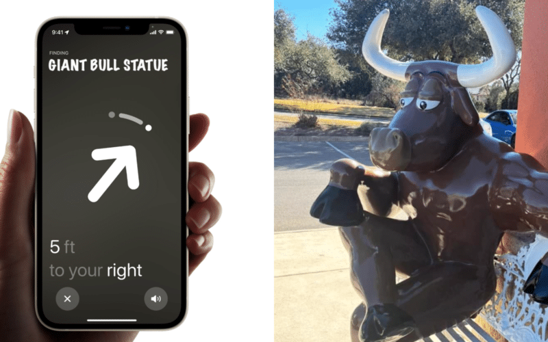 Estátua de touro perdido encontrado com AirTag