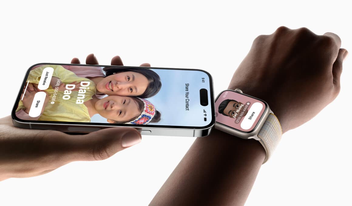 Usando o NameDrop entre iPhone e Apple Watch com iOS 17 e watchOS 10