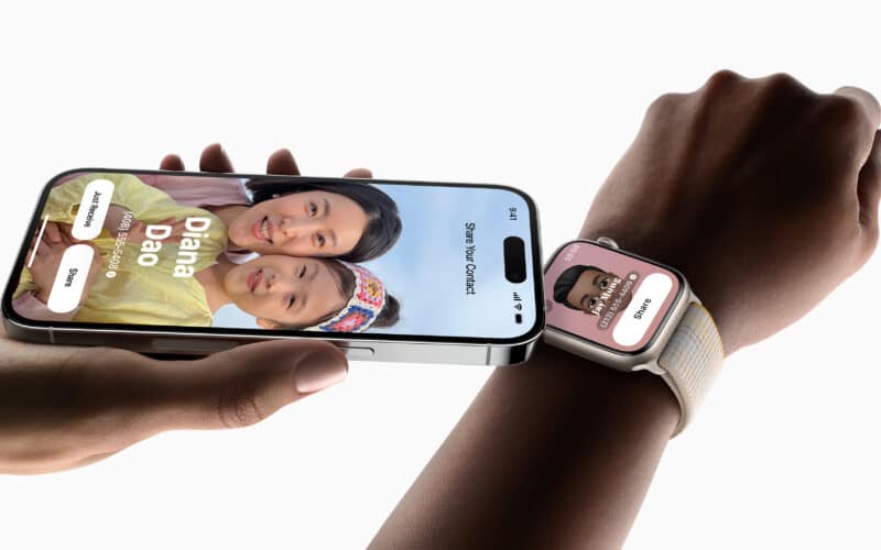 Usando o NameDrop entre iPhone e Apple Watch com iOS 17 e watchOS 10