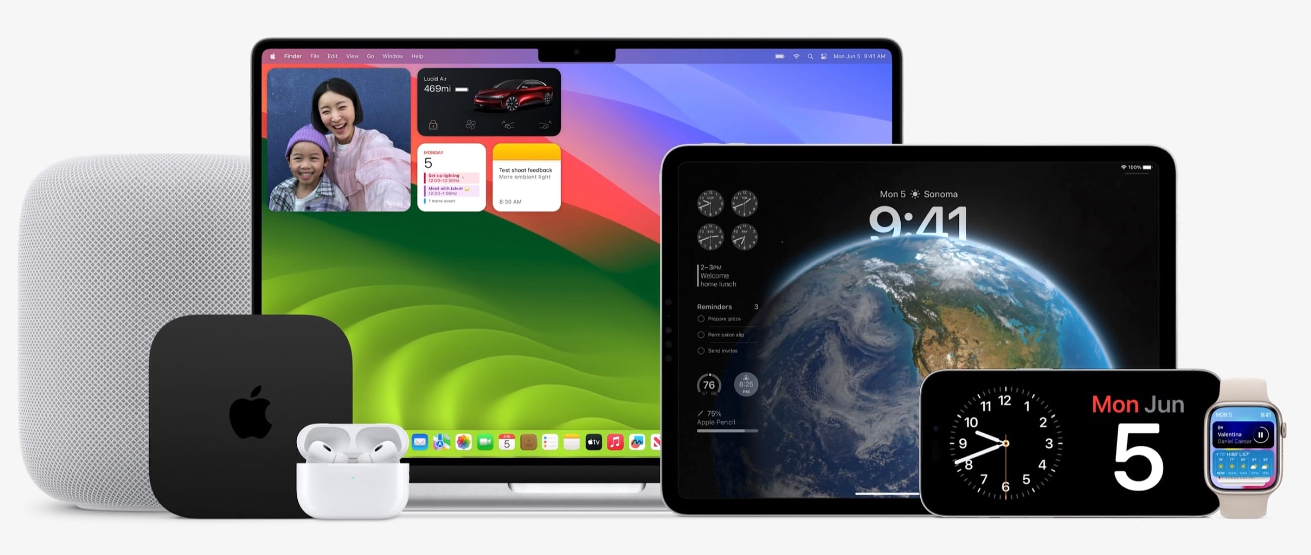 HomePod, Apple TV, AirPods Pro, MacBook Pro, iPad Pro, iPhone e Apple Watch - sistemas operacionais da Apple