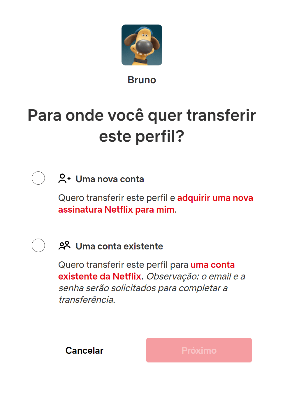 Como transferir o perfil da Netflix para uma nova conta?