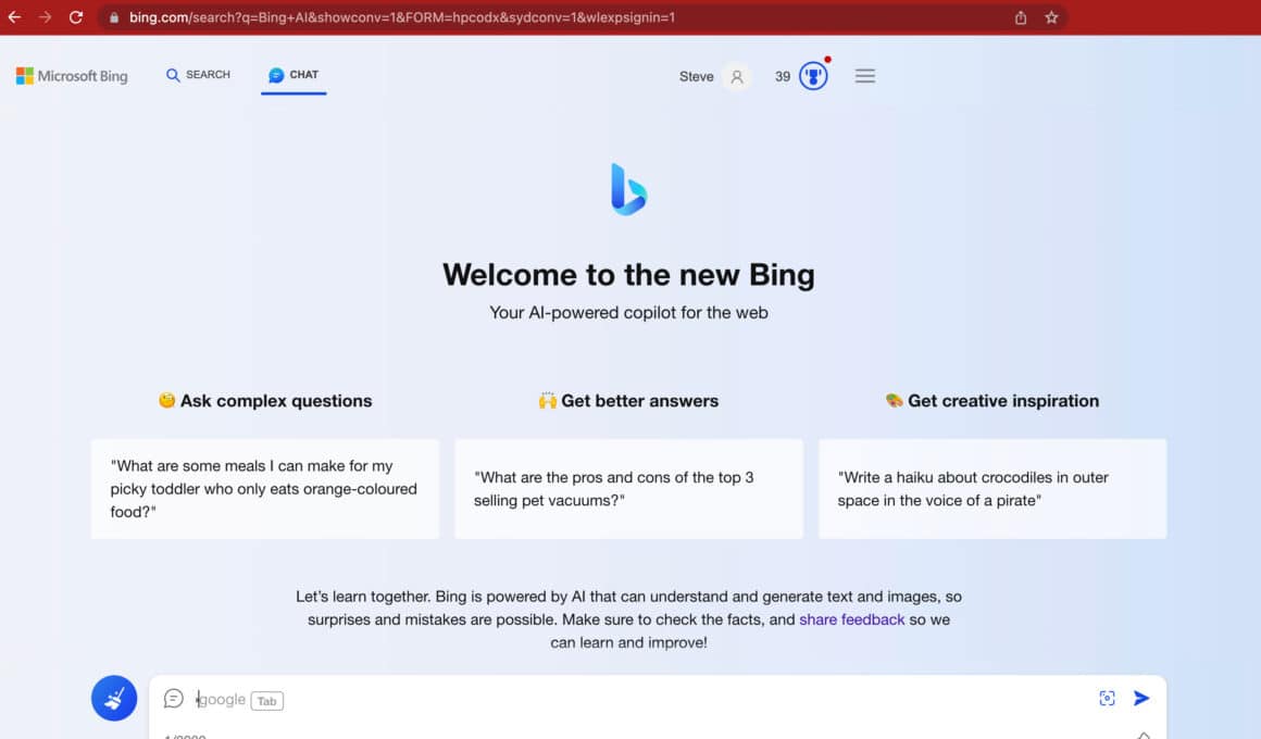 Bing Chat no Safari