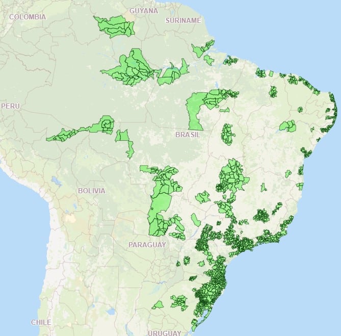 Mapa dos municípios onde a rede 5G já está liberada