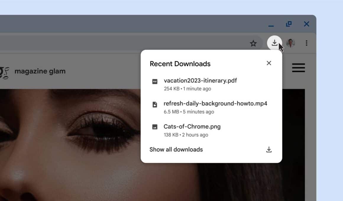 Novo botão de downloads do Chrome