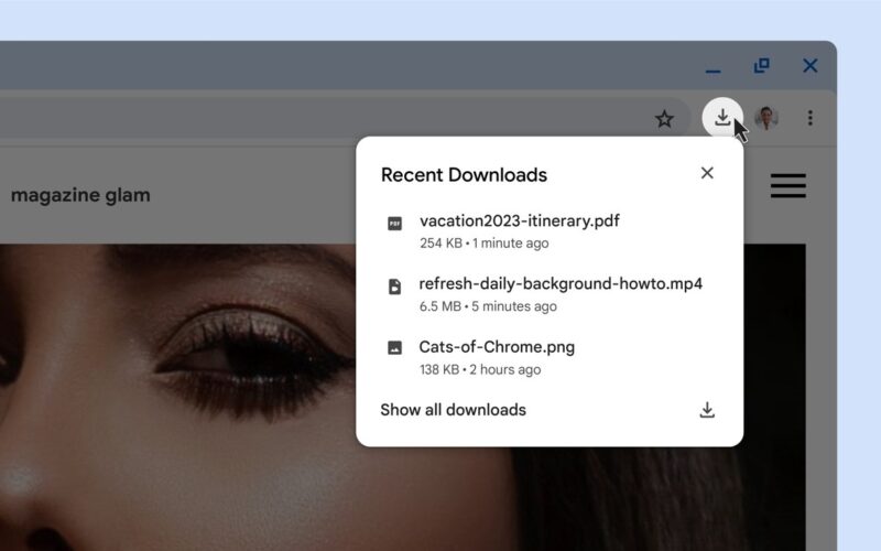 Novo botão de downloads do Chrome