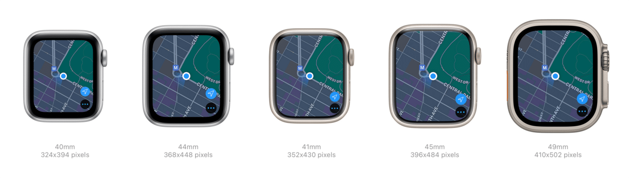 Tamanhos dos Apple Watches vendidos atualmente pela Apple