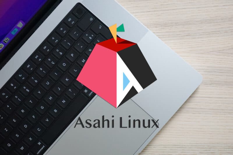 Logo do Asahi Linux sobre MacBook