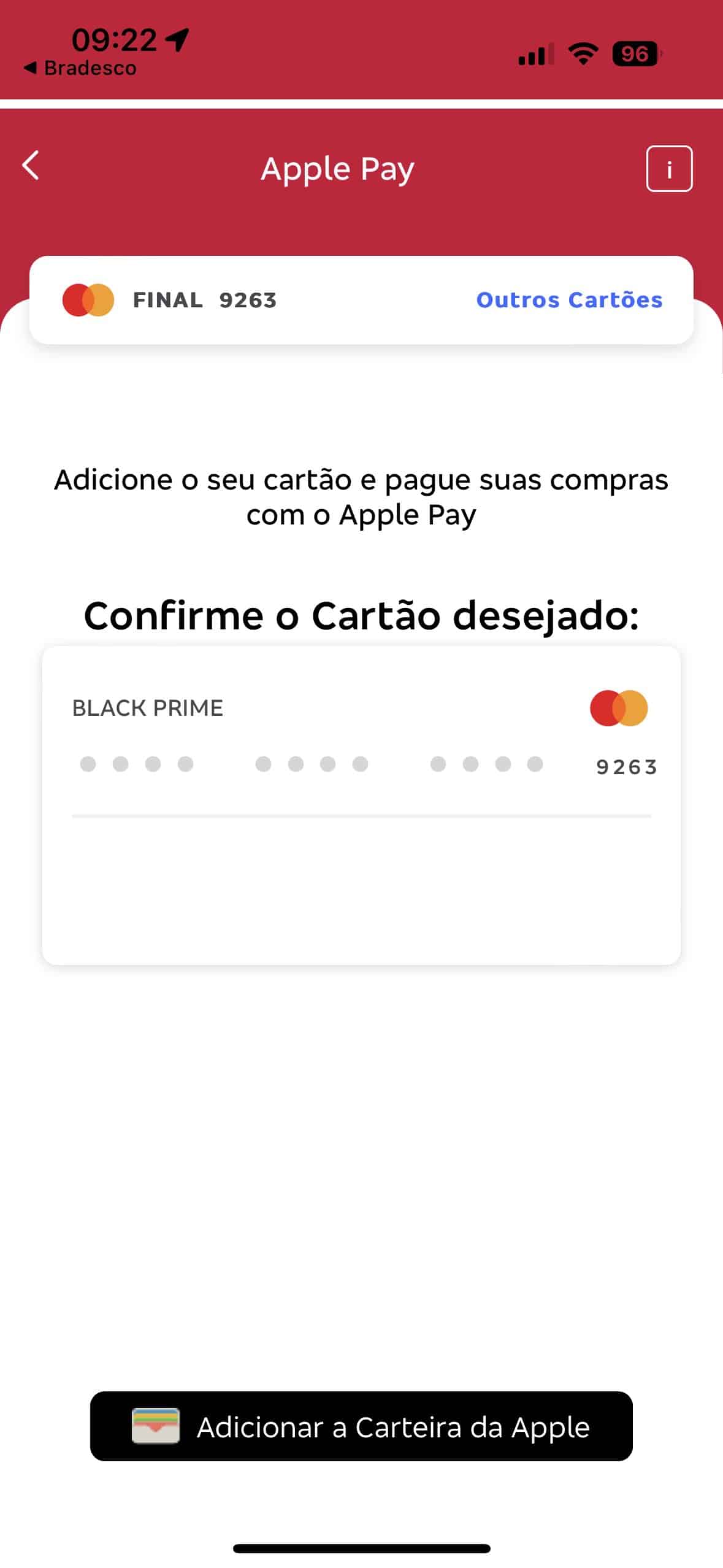 Cartões Bradesco Mastercard no Apple Pay