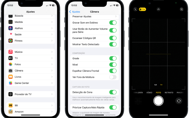 Nível na câmera do iOS 17