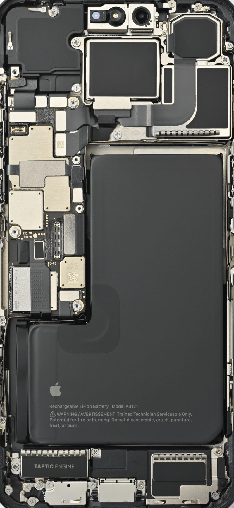 Wallpaper com os componentes internos do iPhone 15 Pro Max
