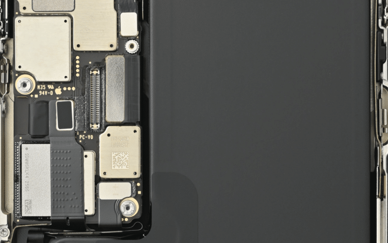 Wallpaper com os componentes internos do iPhone 15 Pro Max