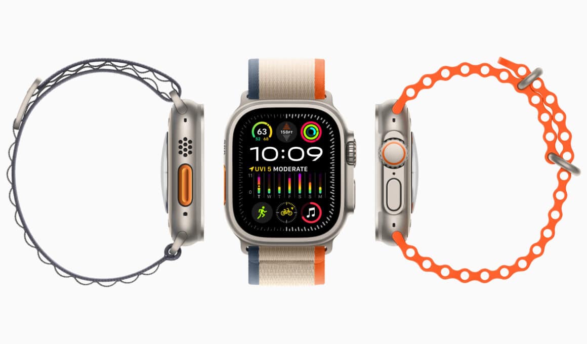 Imagem principal do Apple Watch Ultra 2, de frente e de lado