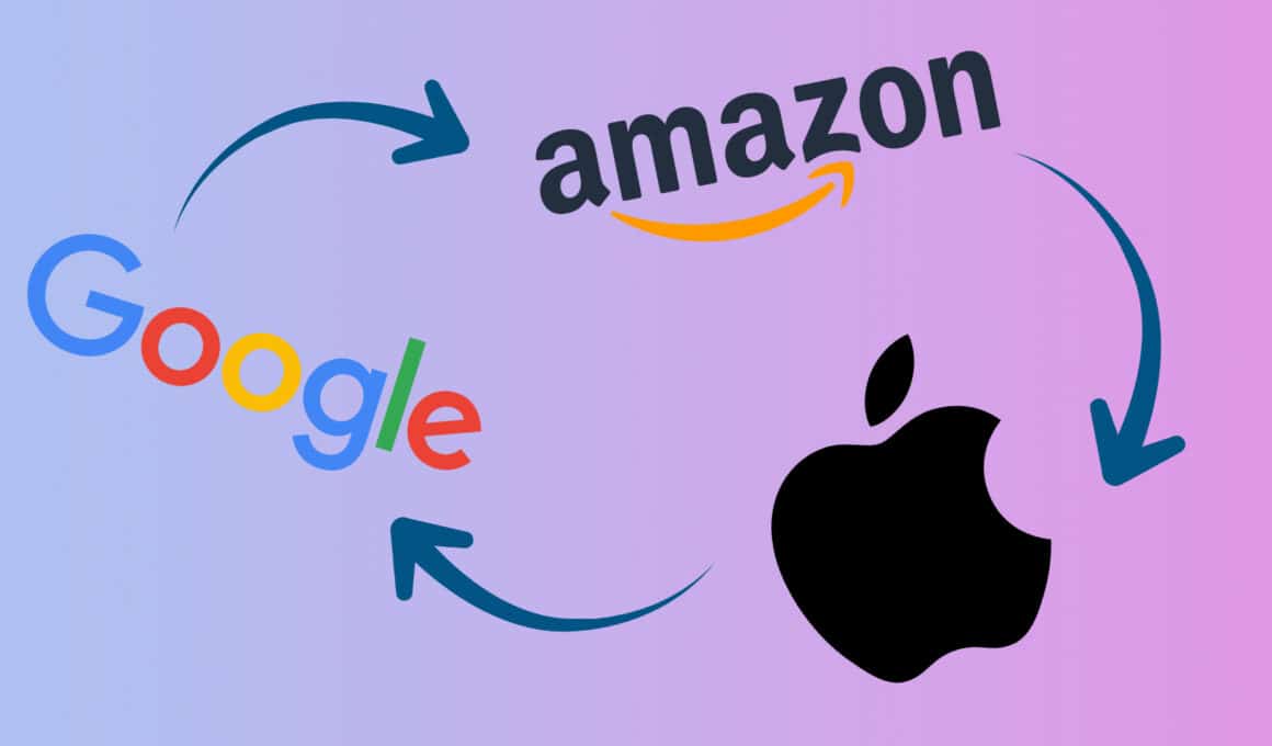 Logos do Google, da Amazon e da Apple