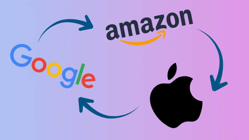 Logos do Google, da Amazon e da Apple