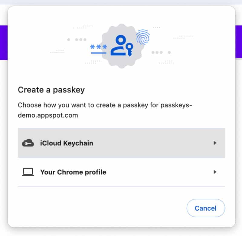 Chrome: Passkeys no iCloud Keychain