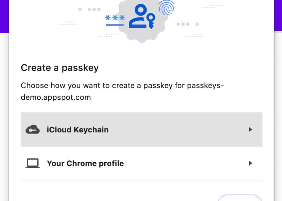 Chrome: Passkeys no iCloud Keychain