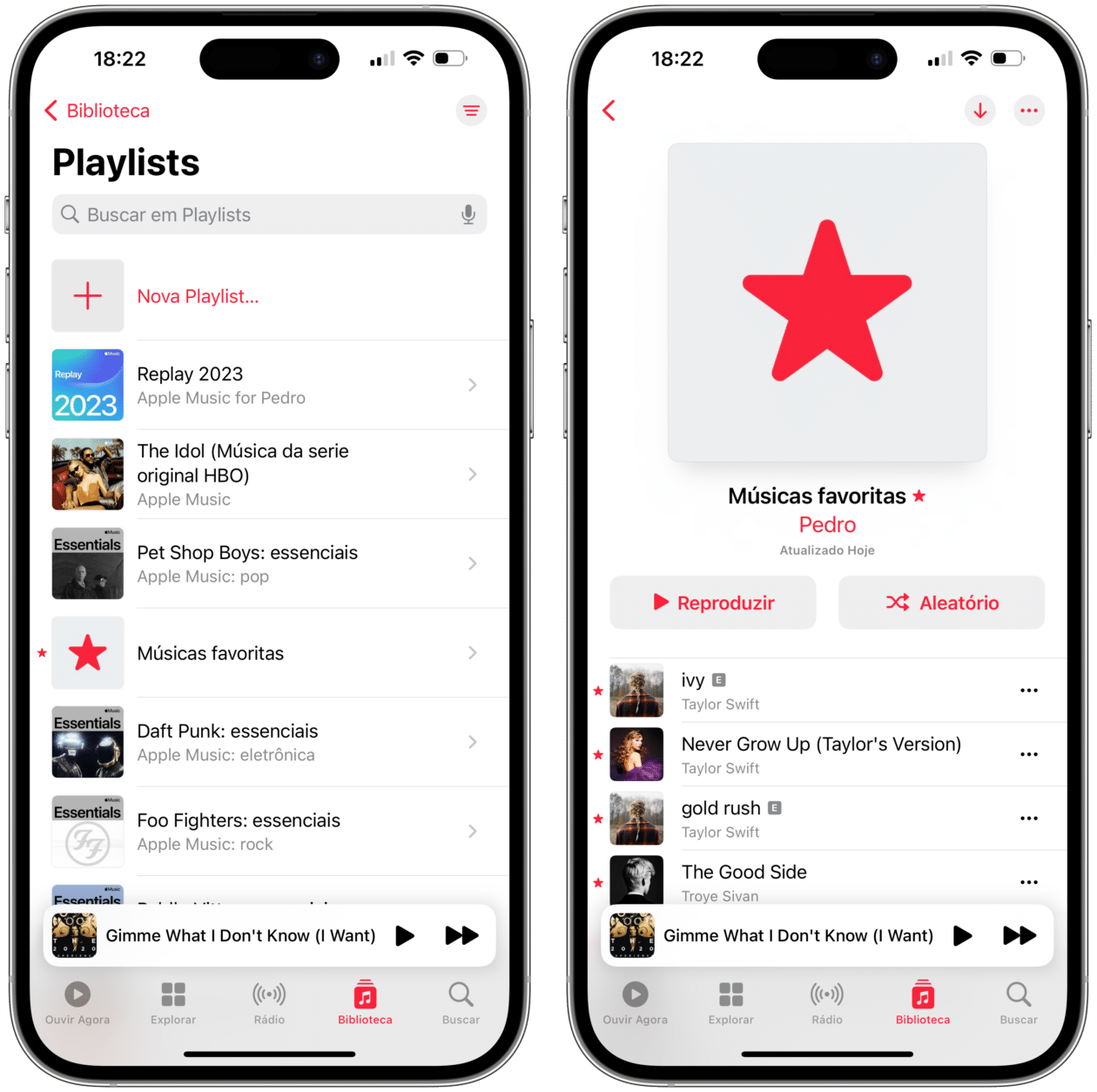 Playlist de músicas favoritas no iOS 17.2