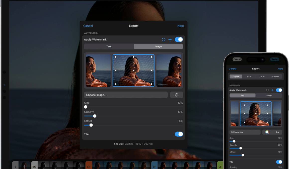 Marcas d'água no Photomator para iOS 3.3