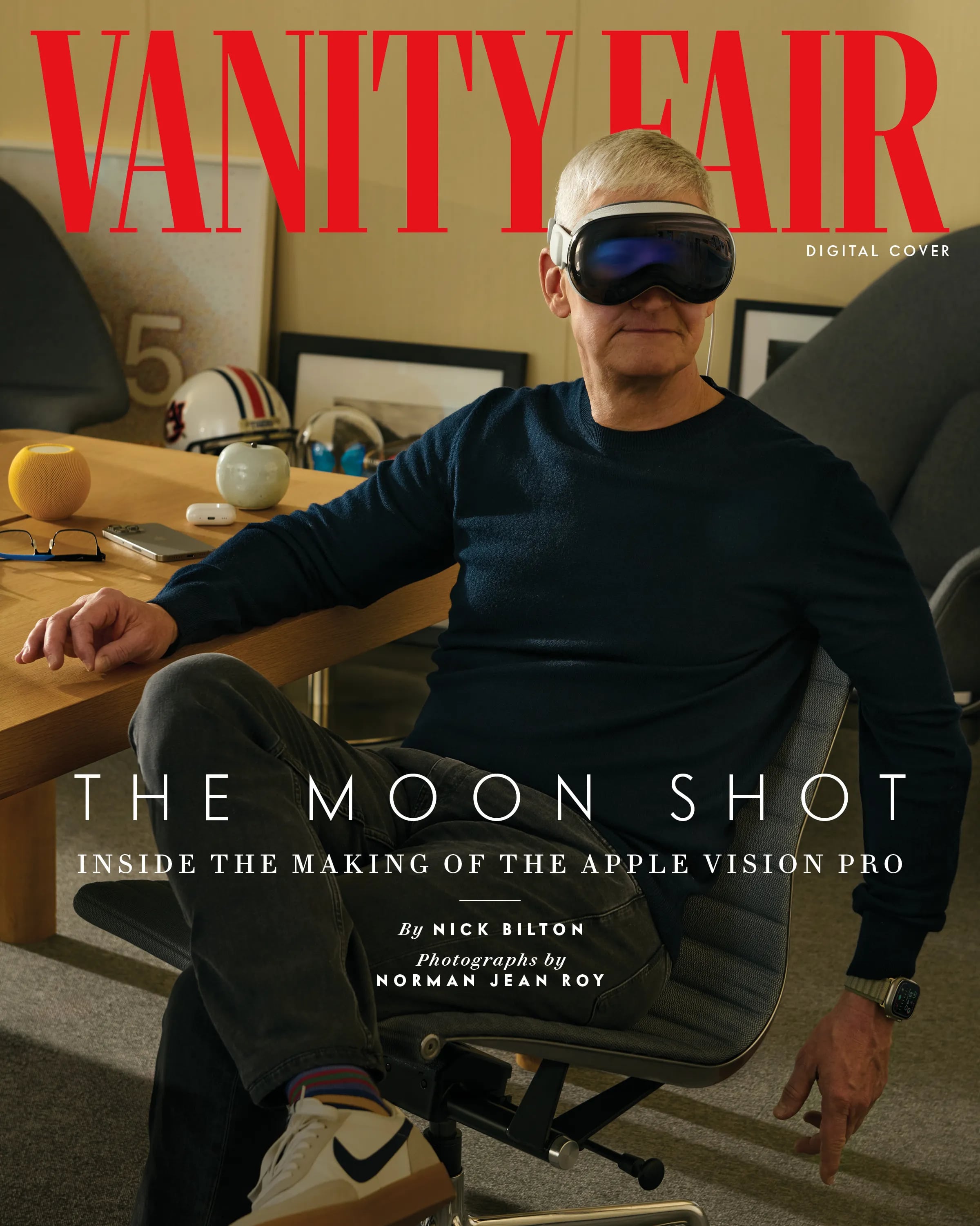 Tim Cook com o Vision Pro para a Vanity Fair