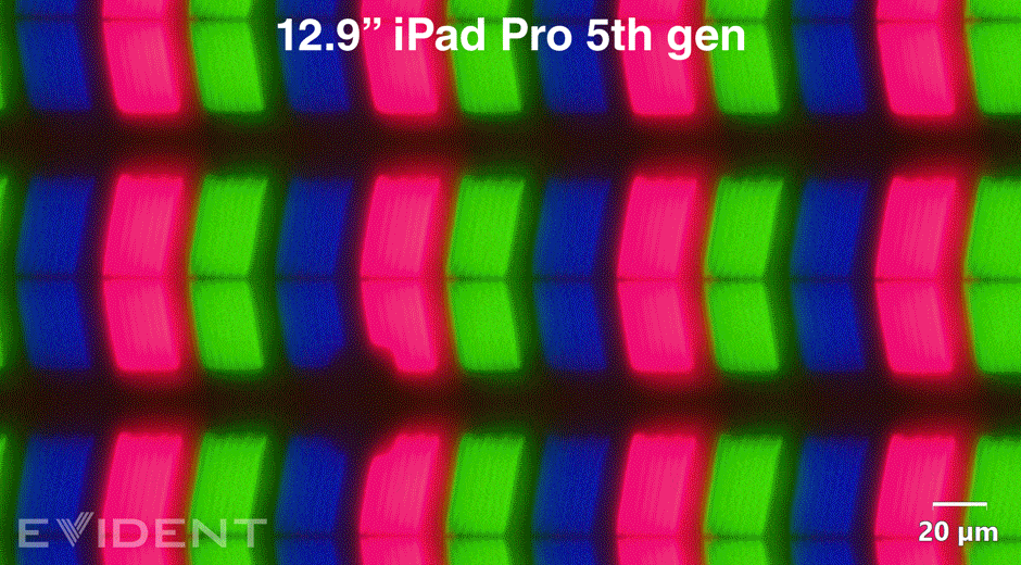 Pixels de displays do Vision Pro, do iPhone e do iPad