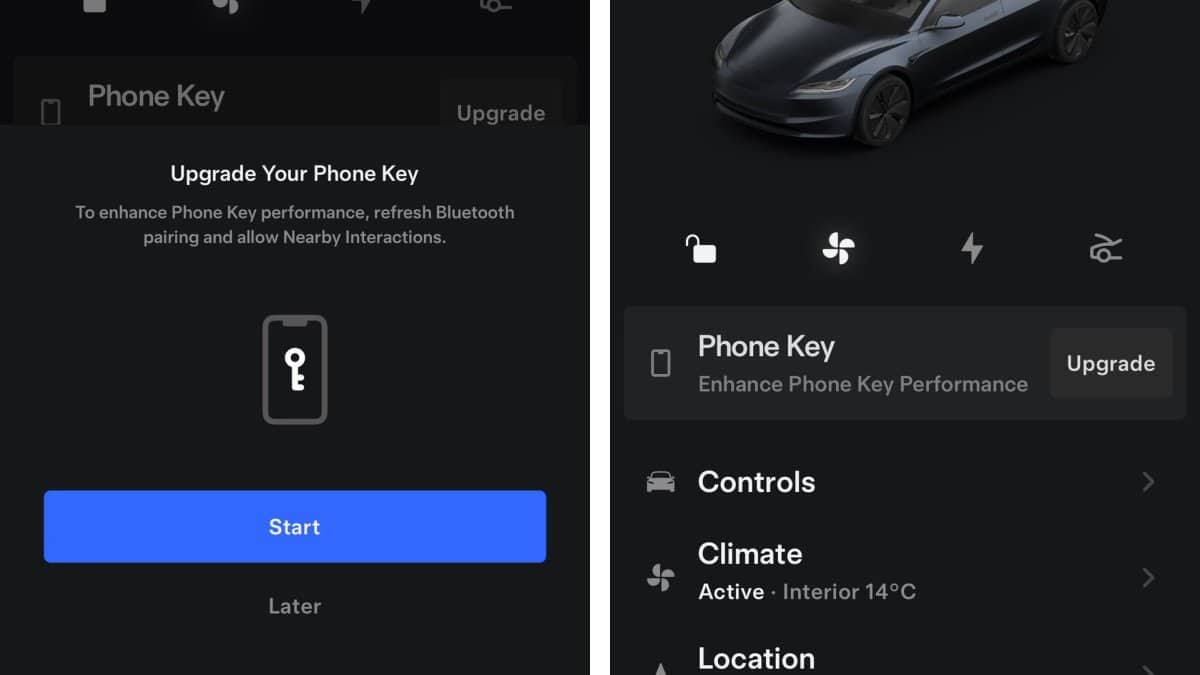 Phone Key em app da Tesla