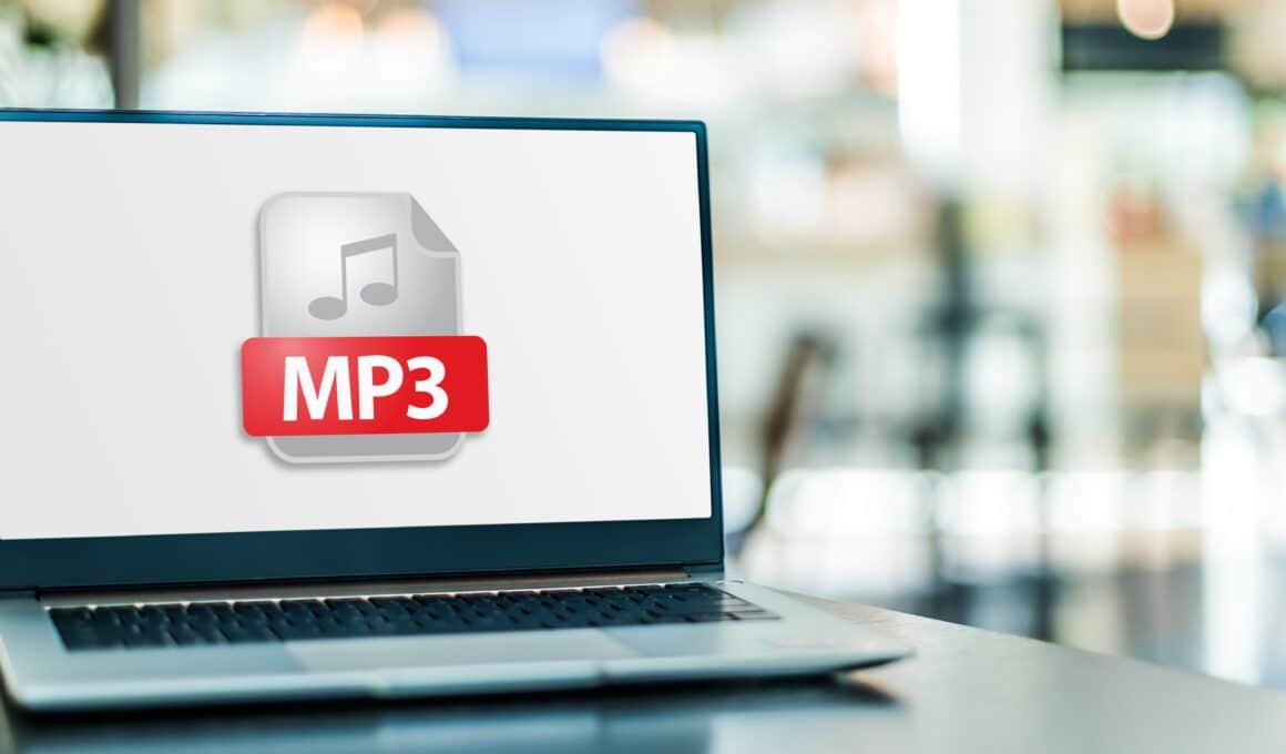 Representação de MP3 em um laptop