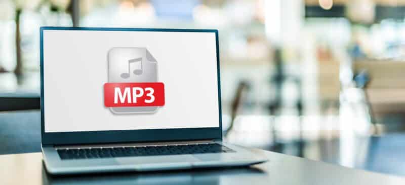 Representação de MP3 em um laptop