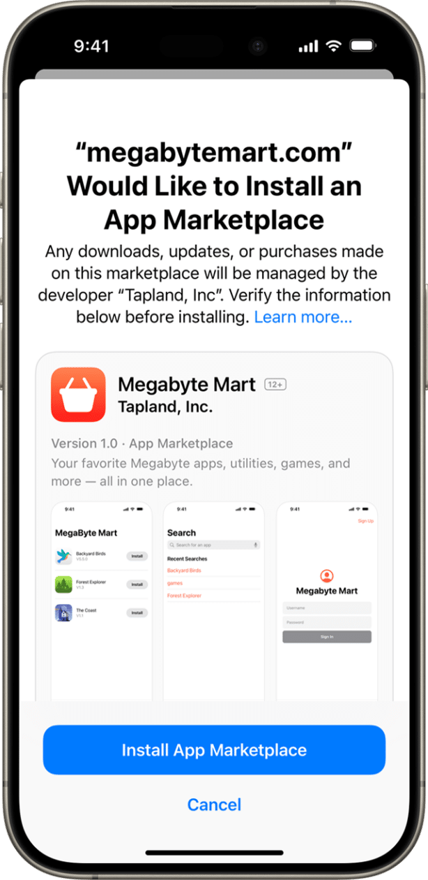 Baixando um app de lojas alternativas (marketplace) no iOS 17.4