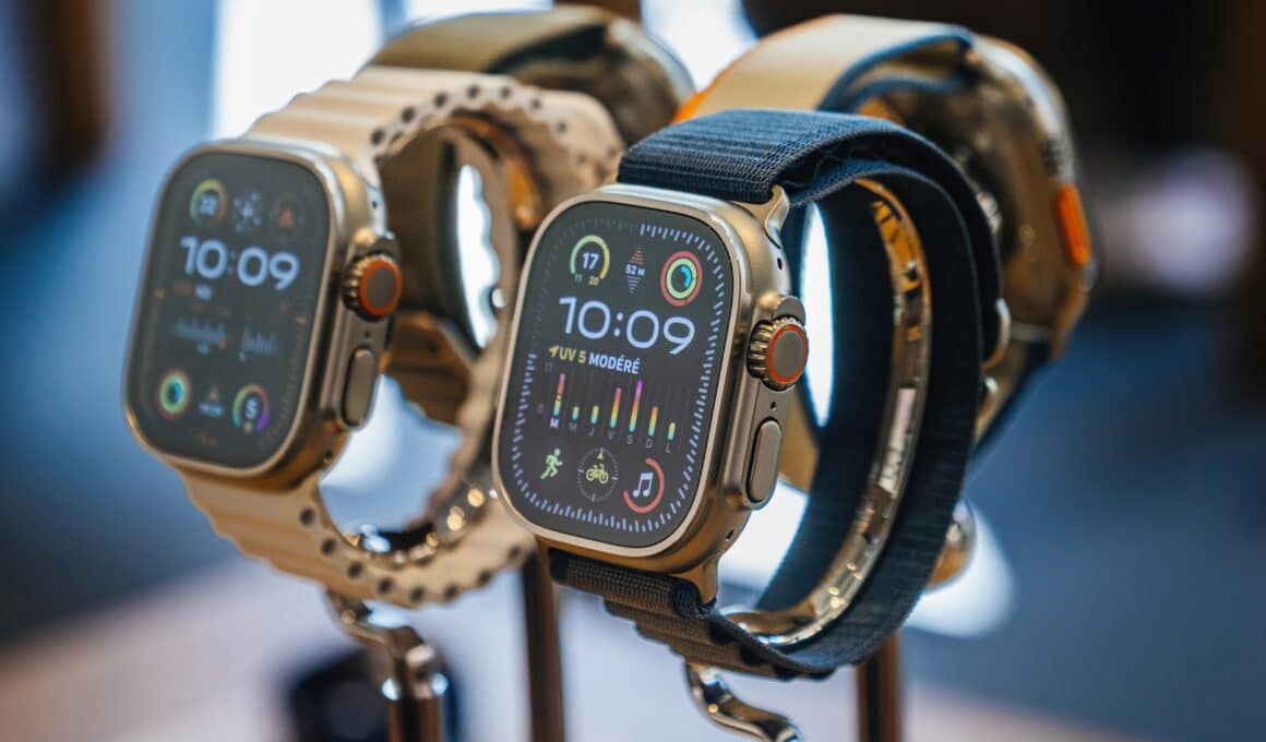 Apple Watches Ultra expostos em Apple Store