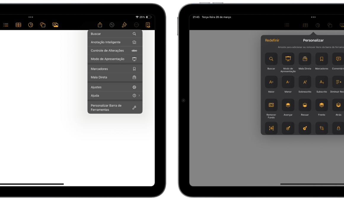 Personalizando a barra de ferramentas do Pages no iPad